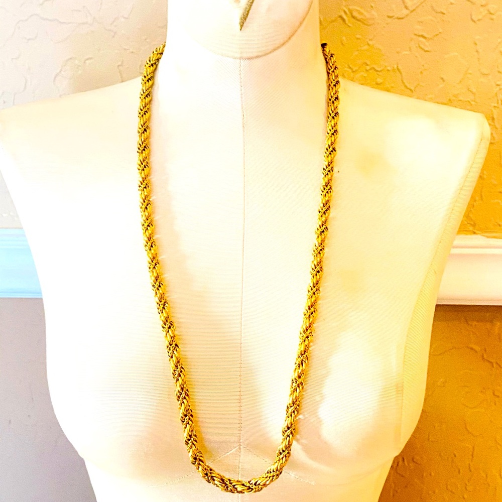 Vintage Gold Rope Heavy Chain Necklace Gem